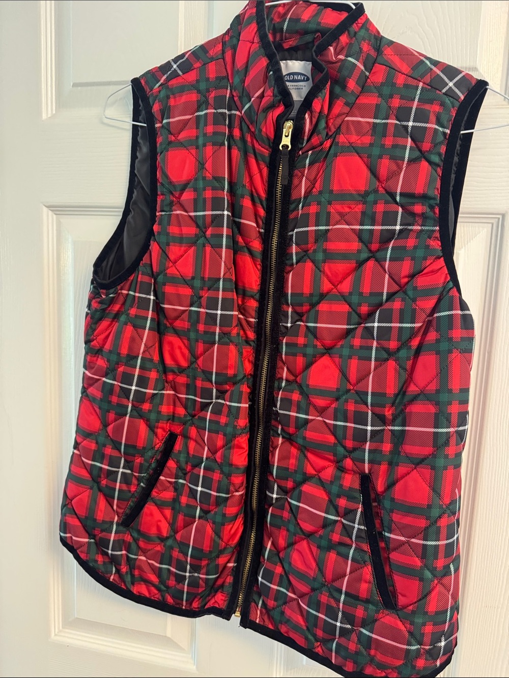Old Navy Red and Green Plaid Quilted Vest